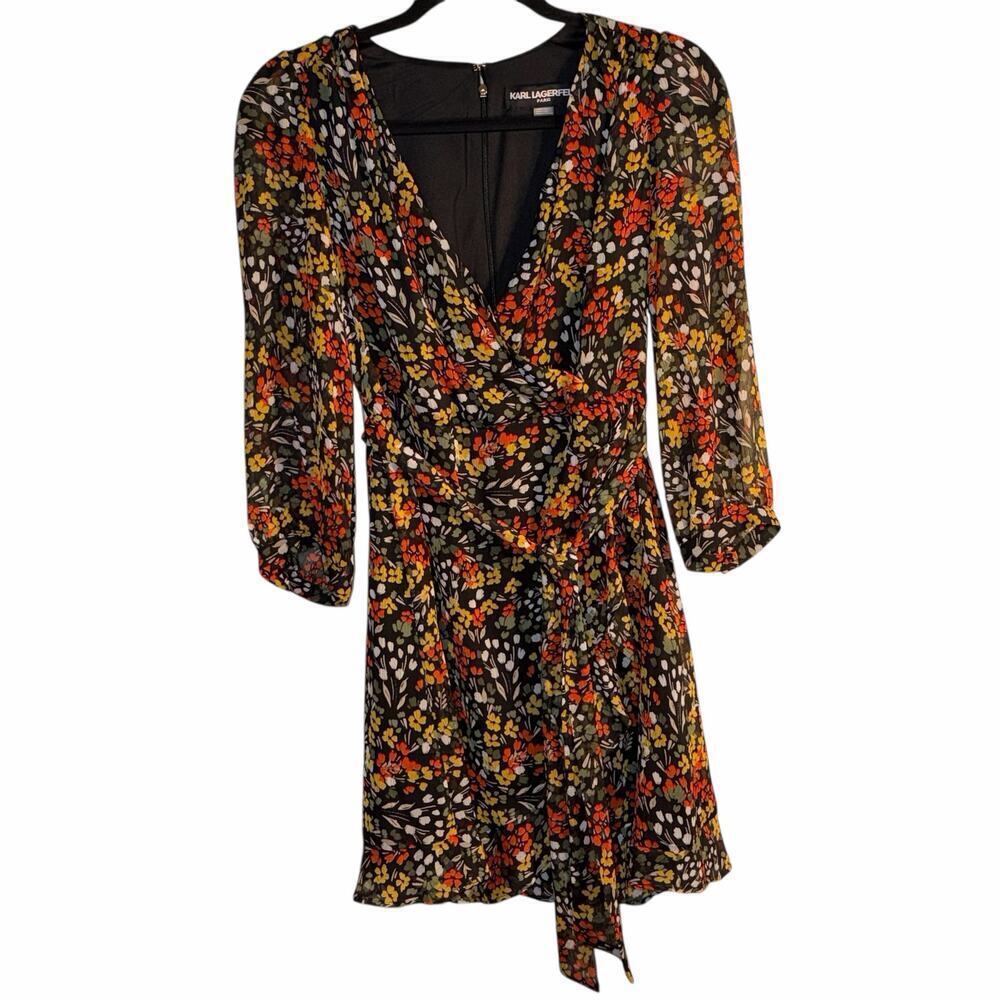 Karl Lagerfeld Paris Floral Chiffon Wrap-Style Dress Women’s Size 4